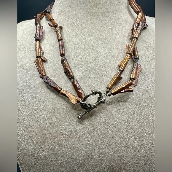 Vintage Freshwater Pearl Biwa Stick Brown Iridescent Necklace - Women Jewelry - Picture 7 of 8